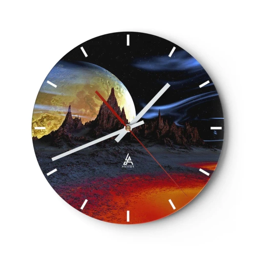 Horloge murale - Pendule murale - Paysage d'une planète extraterrestre avec une lune et un sol rouge - 30x30cm - Monde inconnu - Décoration murale moderne pour le salon, la cuisine et la chambre ARTTOR