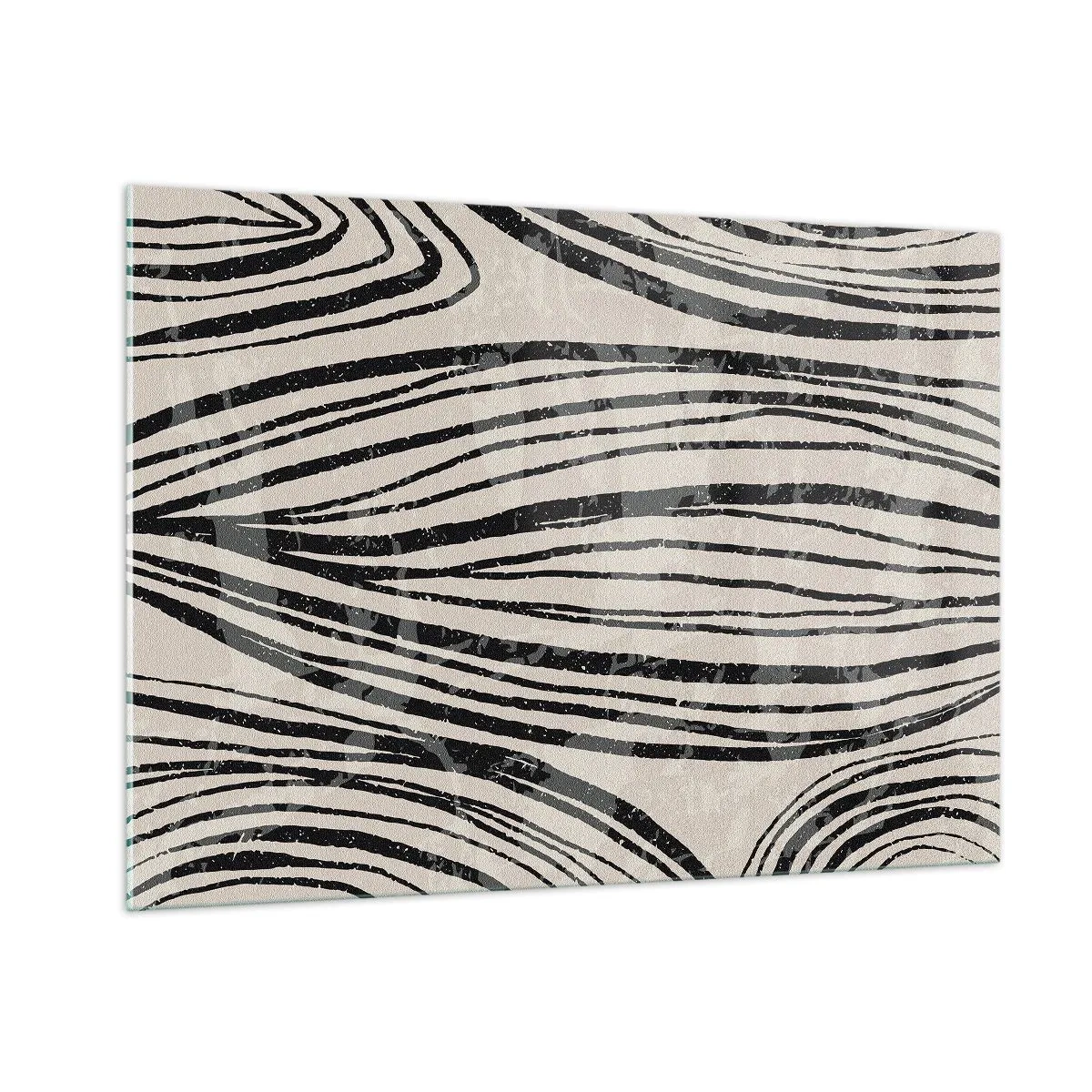 Impression sur verre - Image sur verre - Vagues de lignes noires sur fond clair - 100x70cm - Ligne de marécage - Décoration murale moderne pour le salon et la chambre ARTTOR