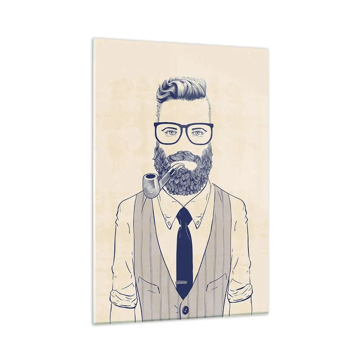 Impression sur verre - Image sur verre - Homme stylisé avec une barbe, une pipe et des lunettes - 80x120cm - Gai, masculin et à la mode - Décoration murale moderne pour le salon et la chambre ARTTOR