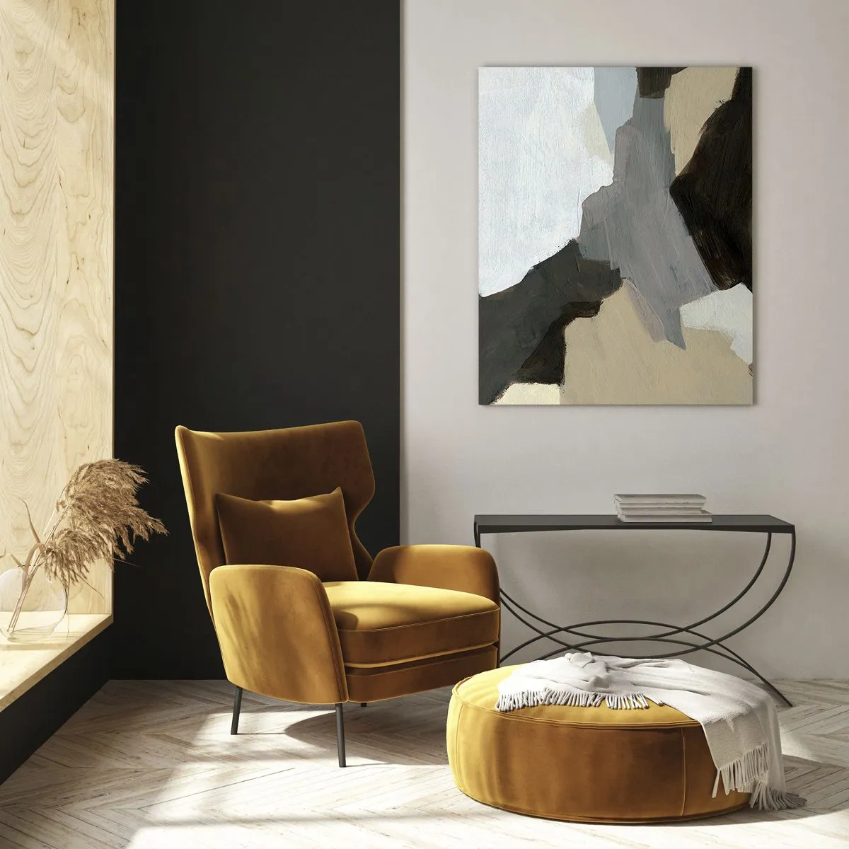 Impression sur verre - Image sur verre - Une composition abstraite moderne dans des tons de gris - 50x70cm - Abstraction : le carrefour du gris - Décoration murale moderne pour le salon et la chambre ARTTOR
