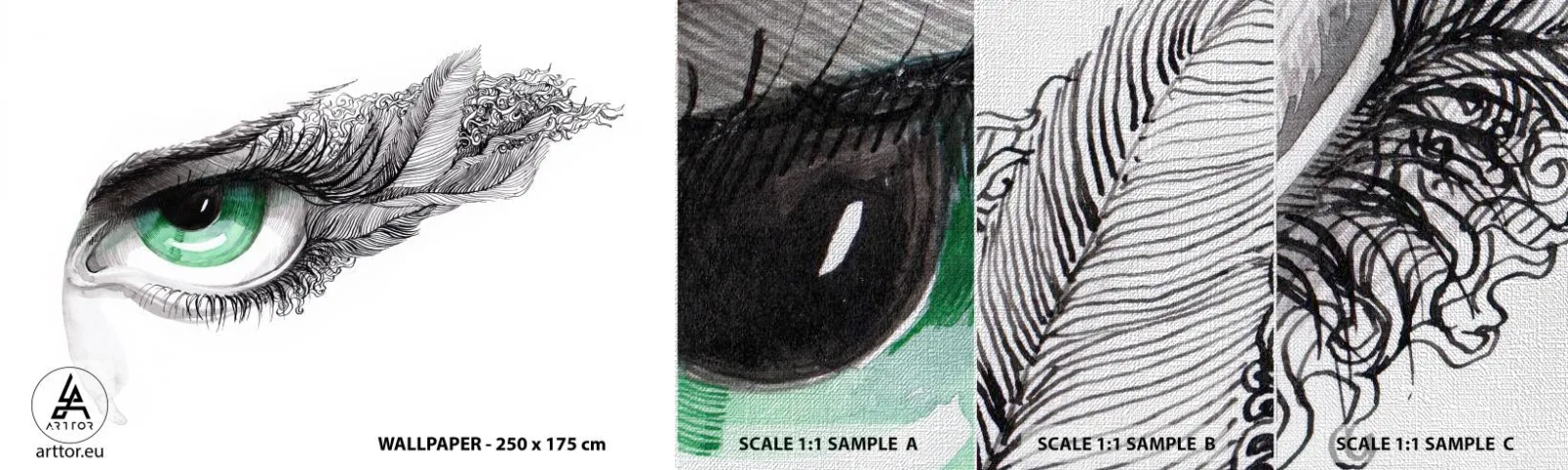 Échantillon de Papier Peint Premium Canvas - Belle et prête à l'attaque - Abstraction, Graphique, Œil - 100x30 cm