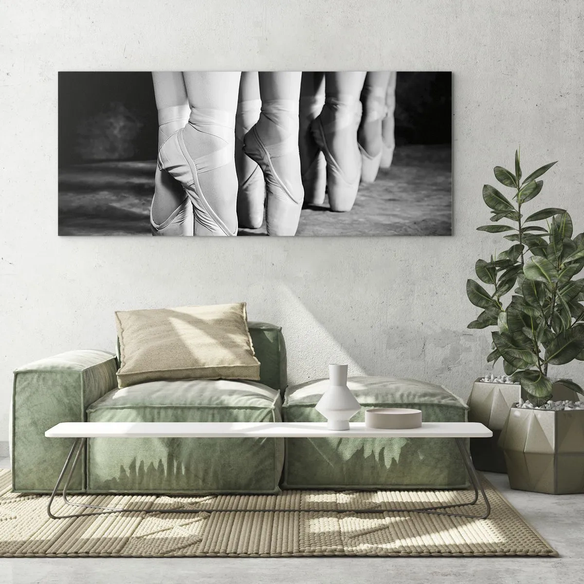 Impression sur verre - Image sur verre - Photo en noir et blanc des chaussures de ballet des danseurs - 140x50cm - Ensemble, simple - Décoration murale moderne pour le salon et la chambre ARTTOR