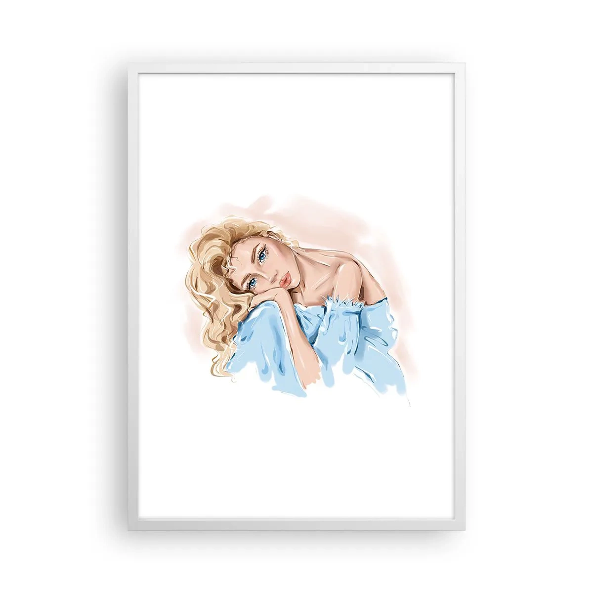 Affiche dans un cadre blanc - Poster - Rêveuse en bleu - 50x70 cm