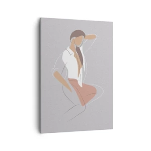 Impression sur toile - Image sur toile - Un portrait minimaliste d'une femme aux couleurs pastel. - 50x70cm - Contour gracieux - Décoration murale moderne pour le salon et la chambre ARTTOR