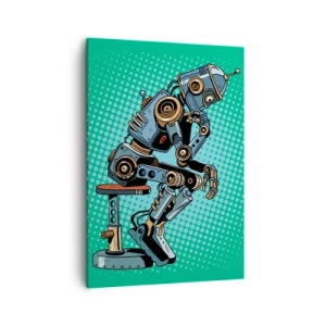 Impression sur toile - Image sur toile - Robot penseur de style pop art sur fond vert - 50x70cm - Au-dessus de l'essence de l'être - Décoration murale moderne pour le salon et la chambre ARTTOR