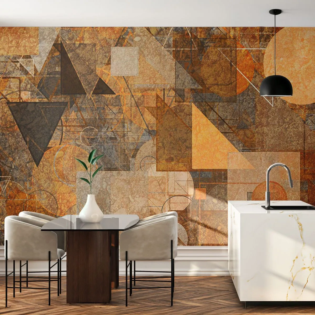 Papier Peint Photo Premium Sand - Composition géométrique abstraite dans les tons de brun - 100x70cm - Étude cubique de marron - Décoration murale moderne pour le salon et la chambre ARTTOR