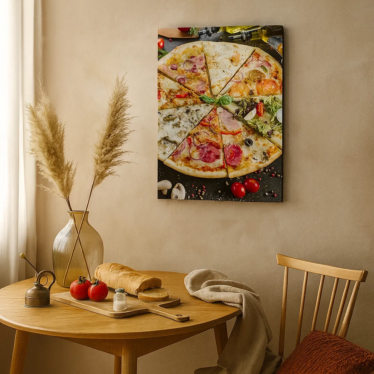 Impression sur toile - Image sur toile - Pizza aux saveurs variées avec un fond de garnitures - 50x70cm - Une gamme de saveurs - Décoration murale moderne pour le salon et la chambre ARTTOR