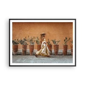 Affiche dans un cadre noir - Poster - Une femme dans un style bohème avec des pots de cactus en arrière-plan. - 100x70cm - Style hippie - Décoration murale moderne pour le salon et la chambre ARTTOR