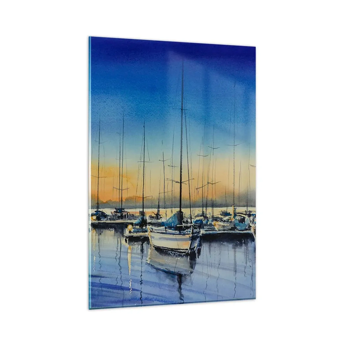 Impression sur verre - Image sur verre - Port de plaisance au coucher du soleil avec reflets sur l'eau - 80x120cm - Fin d'une belle journée - Décoration murale moderne pour le salon et la chambre ARTTOR