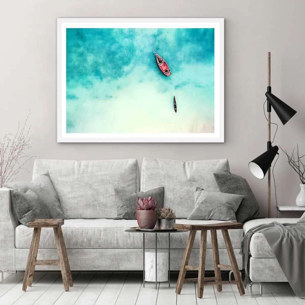 Affiche dans un cadre blanc - Poster - Car sur les plages de Zanzibar, quand il y a un débordement d'eau... - 40x30 cm