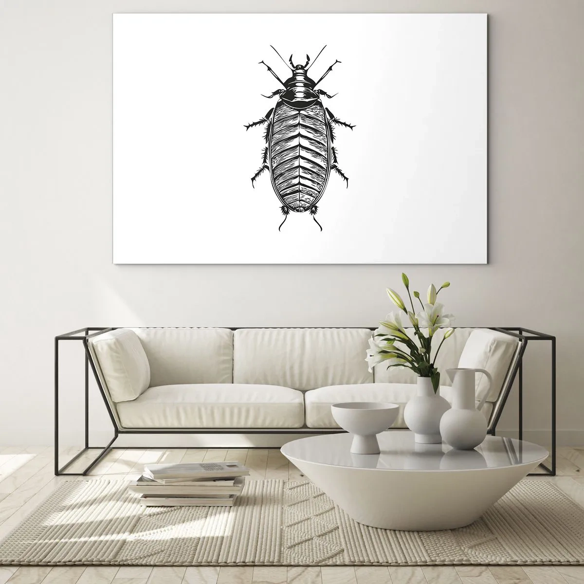 Impression sur verre - Image sur verre - Illustration en noir et blanc d'un insecte sur fond blanc - 70x50cm - Quel spécimen! - Décoration murale moderne pour le salon et la chambre ARTTOR