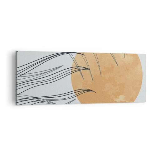 Impression sur toile - Image sur toile - Brins d'herbe abstraits sur fond de grand soleil orange - 140x50cm - Toujours vers le soleil - Décoration murale moderne pour le salon et la chambre ARTTOR