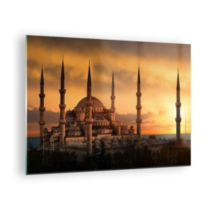 Impression sur verre - Image sur verre - La Mosquée Bleue sur fond de coucher de soleil - 70x50cm - Dieu est grand - Décoration murale moderne pour le salon et la chambre ARTTOR