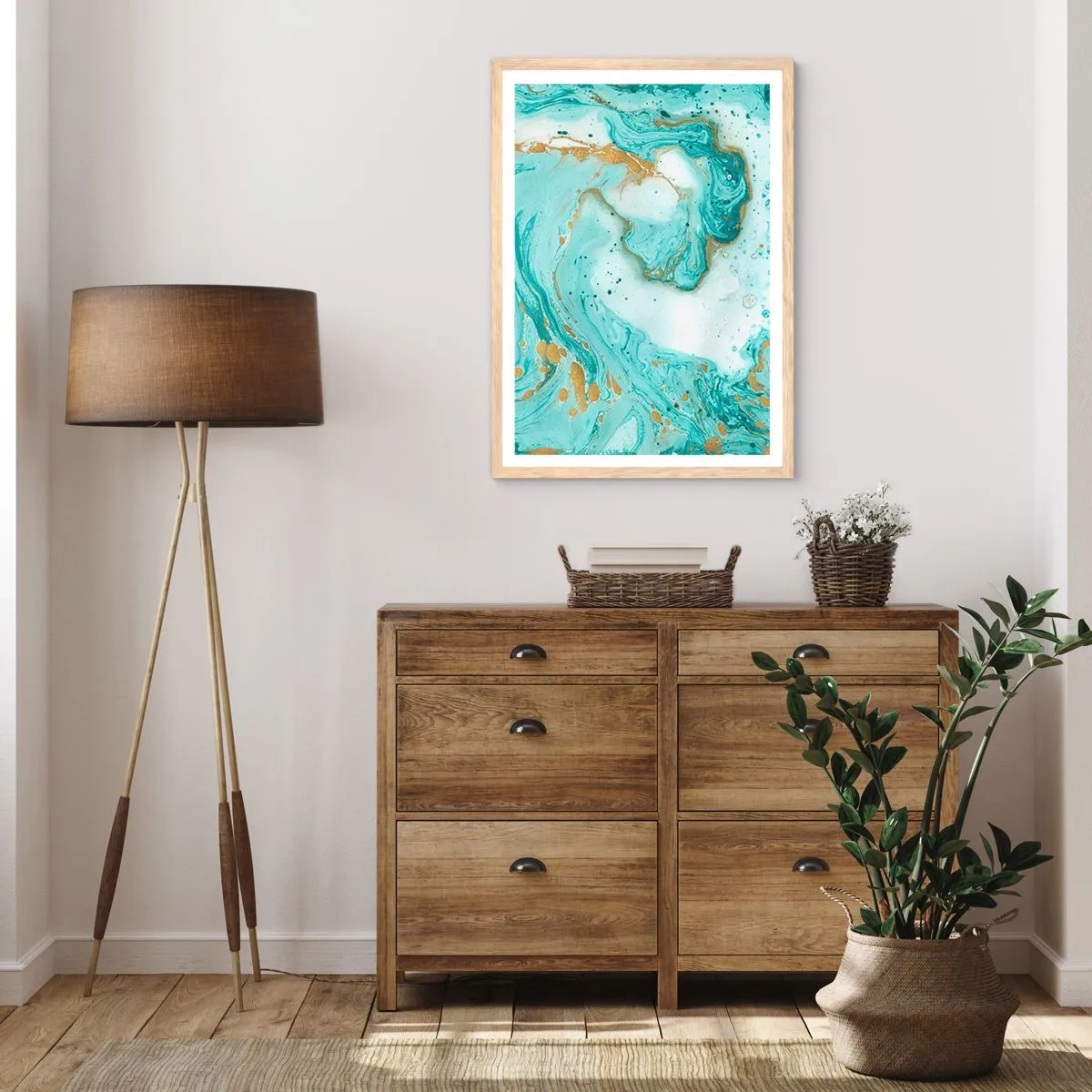 Affiche dans un chêne clair - Poster - Sous la grande vague de l'ère Edo - 30x40 cm