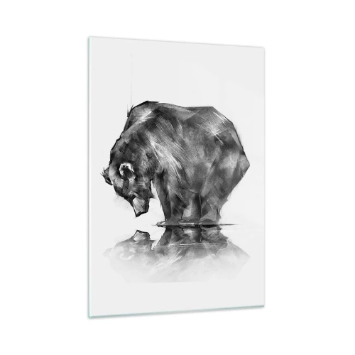 Impression sur verre - Image sur verre - Graphique d'un ours penché sur la surface de l'eau - 50x70cm - Ravi de rencontrer quelqu'un de proche - Décoration murale moderne pour le salon et la chambre ARTTOR