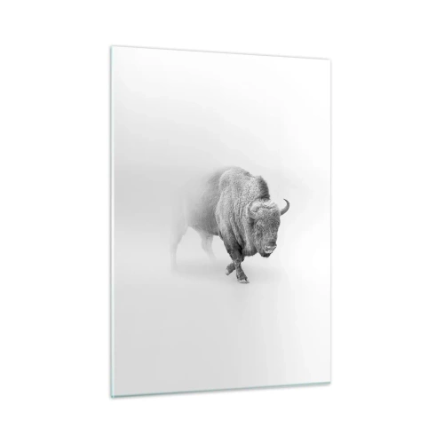 Impression sur verre - Image sur verre - Illustration en noir et blanc d'un bison majestueux - 50x70cm - Roi de la prairie - Décoration murale moderne pour le salon et la chambre ARTTOR