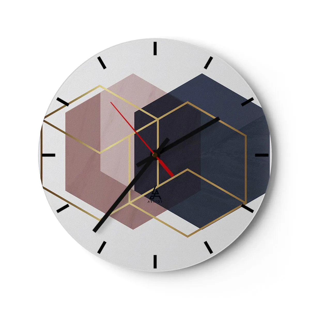 Horloge murale - Pendule murale - Cubes tridimensionnels dans des tons bleu marine et rose avec de l'or - 30x30cm - Le pouvoir de la simplicité - Décoration murale moderne pour le salon, la cuisine et la chambre ARTTOR
