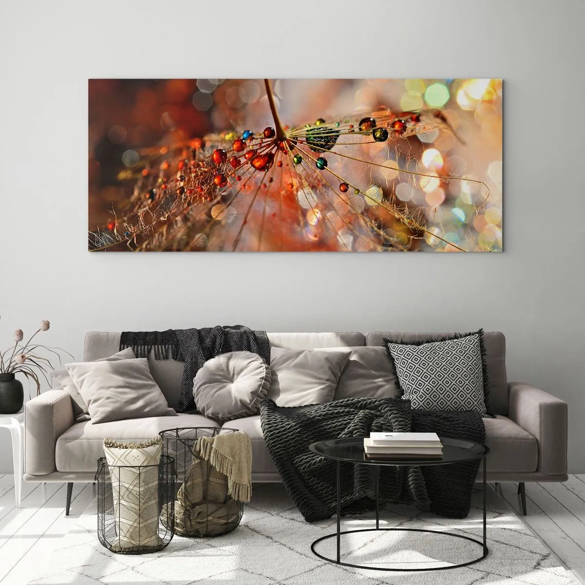 Impression sur verre - Image sur verre - Enfilé sur un fil d'araignée - 90x30 cm