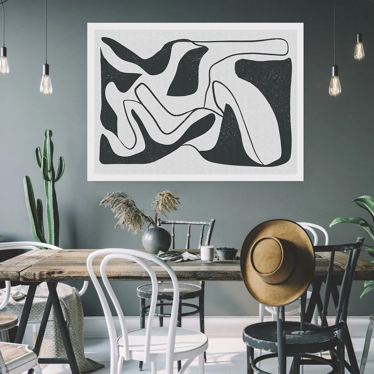 Affiche - Poster - Abstraction en noir et blanc avec des formes organiques - 100x70cm - Amusement de labyrinthe abstrait - Décoration murale moderne pour le salon et la chambre ARTTOR