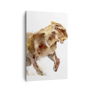 Impression sur toile - Image sur toile - Une lionne qui court dans une interprétation artistique - 80x120cm - Grâce sauvage - Décoration murale moderne pour le salon et la chambre ARTTOR