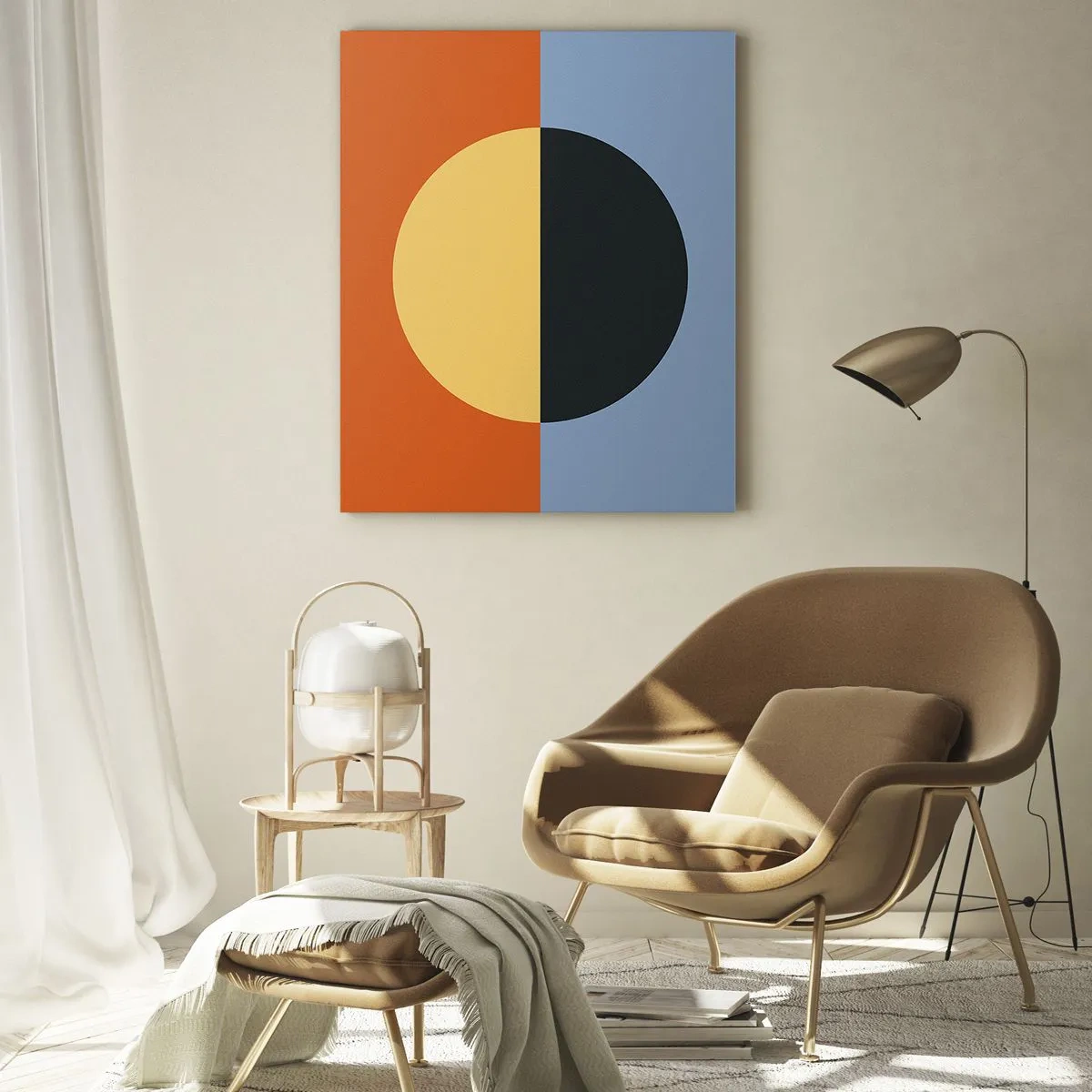 Impression sur verre - Image sur verre - Composition abstraite avec un cercle dans des tons chauds et froids - 50x70cm - Composition de chaleur et de fraîcheur - Décoration murale moderne pour le salon et la chambre ARTTOR