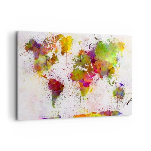 Impression sur toile - Image sur toile - Une carte du monde colorée dans un style abstrait - 120x80cm - D'une certaine manière ça s'est passé de la même façon - Décoration murale moderne pour le salon et la chambre ARTTOR