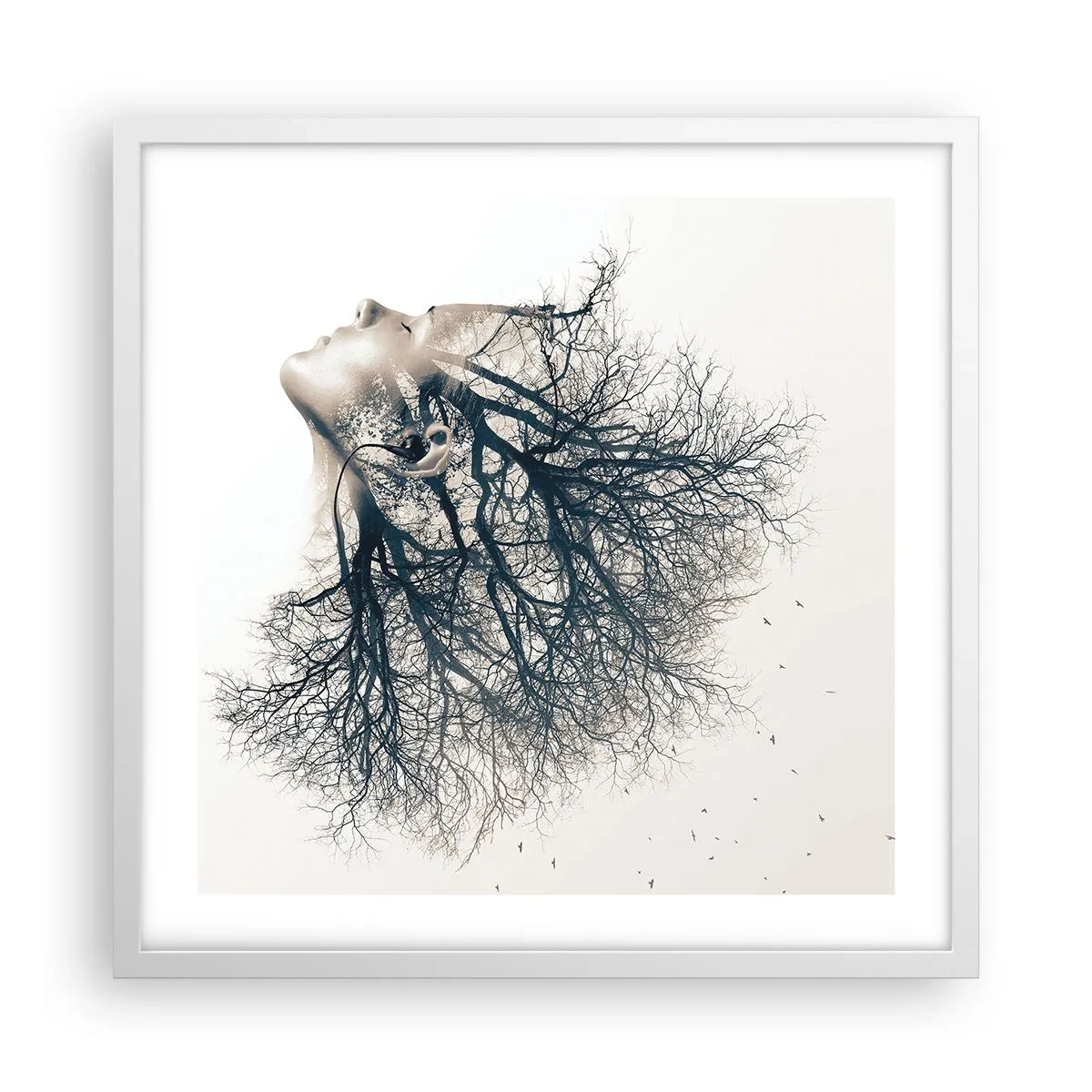 Affiche dans un cadre blanc - Poster - Écouter le murmure des arbres - 50x50 cm