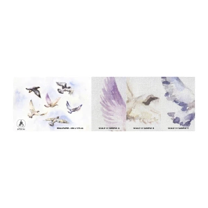 Échantillon de Papier Peint Premium Canvas - Liberté en gris et bleu - Des oiseaux, Graphique, Morceau - 100x30 cm