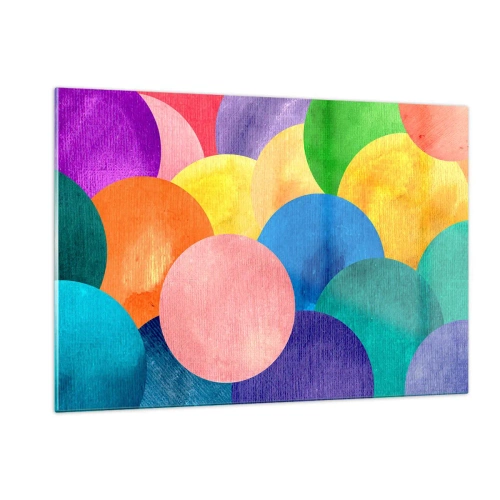 Impression sur verre - Image sur verre - Cercles colorés dans une composition abstraite sur fond clair - 120x80cm - La plénitude primitive de la vie - Décoration murale moderne pour le salon et la chambre ARTTOR