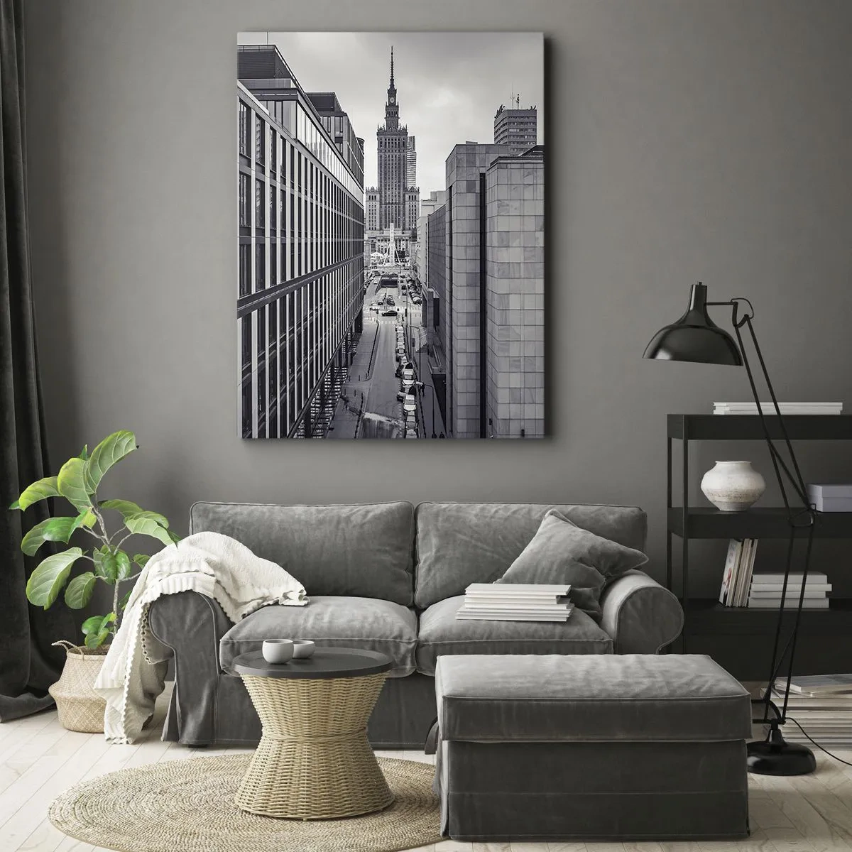 Impression sur toile - Image sur toile - Panorama de Varsovie avec vue sur le Palais de la Culture et les bâtiments environnants - 50x70cm - Vallée de Varsovie - Décoration murale moderne pour le salon et la chambre ARTTOR