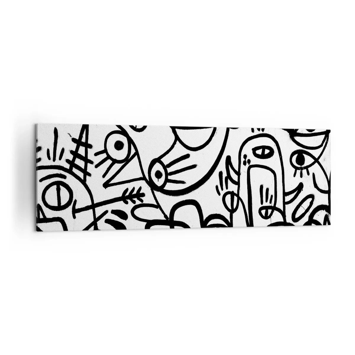 Impression sur toile - Image sur toile - Dessins abstraits en noir et blanc avec des motifs faciaux - 160x50cm - Visages et mirages - Décoration murale moderne pour le salon et la chambre ARTTOR