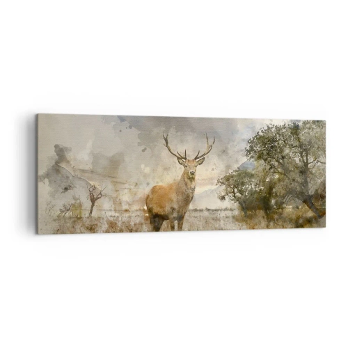 Impression sur toile - Image sur toile - Un cerf dans un cadre naturel dans un style aquarelle - 140x50cm - Dignité - force - majesté - Décoration murale moderne pour le salon et la chambre ARTTOR