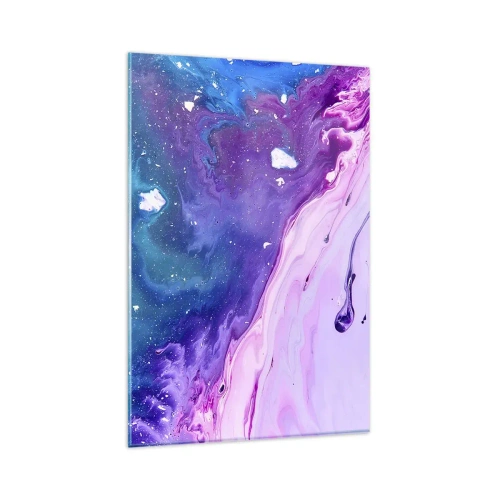 Impression sur verre - Image sur verre - Abstraction aux couleurs violettes et turquoise inspirée des contrastes - 80x120cm - Yin et yang - Décoration murale moderne pour le salon et la chambre ARTTOR