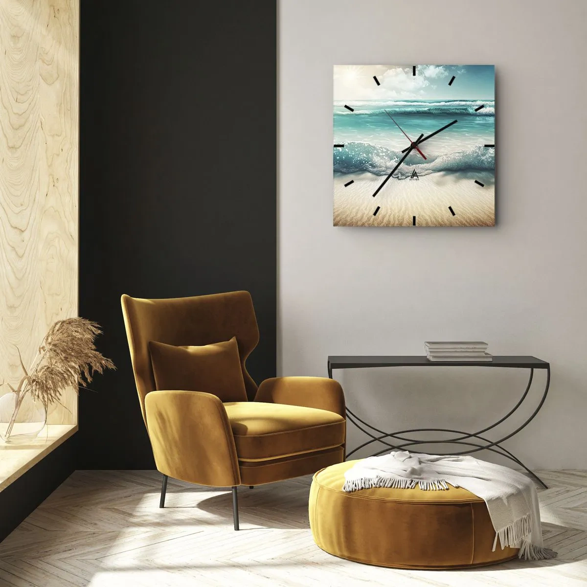 Horloge murale - Pendule murale - Vagues de l'océan sur une plage de sable clair - 30x30cm - La paix de l'océan - Décoration murale moderne pour le salon et la chambre ARTTOR