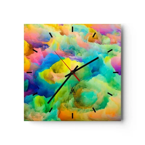 Horloge murale - Pendule murale - Composition abstraite aux couleurs de l'arc-en-ciel - 30x30cm - Plumule arc-en-ciel - Décoration murale moderne pour le salon et la chambre ARTTOR