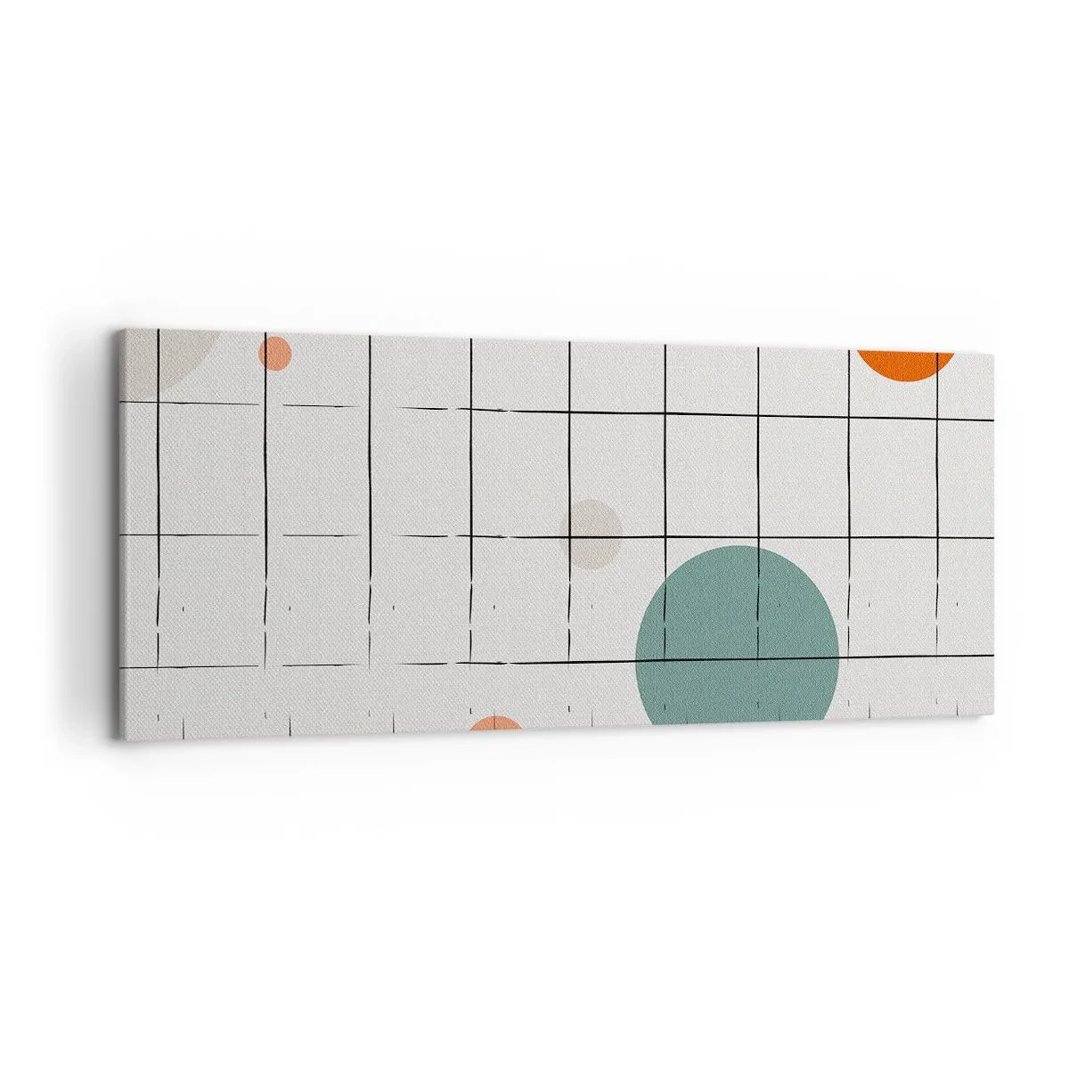 Impression sur toile - Image sur toile - Cercles colorés abstraits sur un fond de grille géométrique - 120x50cm - Piégé. Nous ou eux ? - Décoration murale moderne pour le salon et la chambre ARTTOR