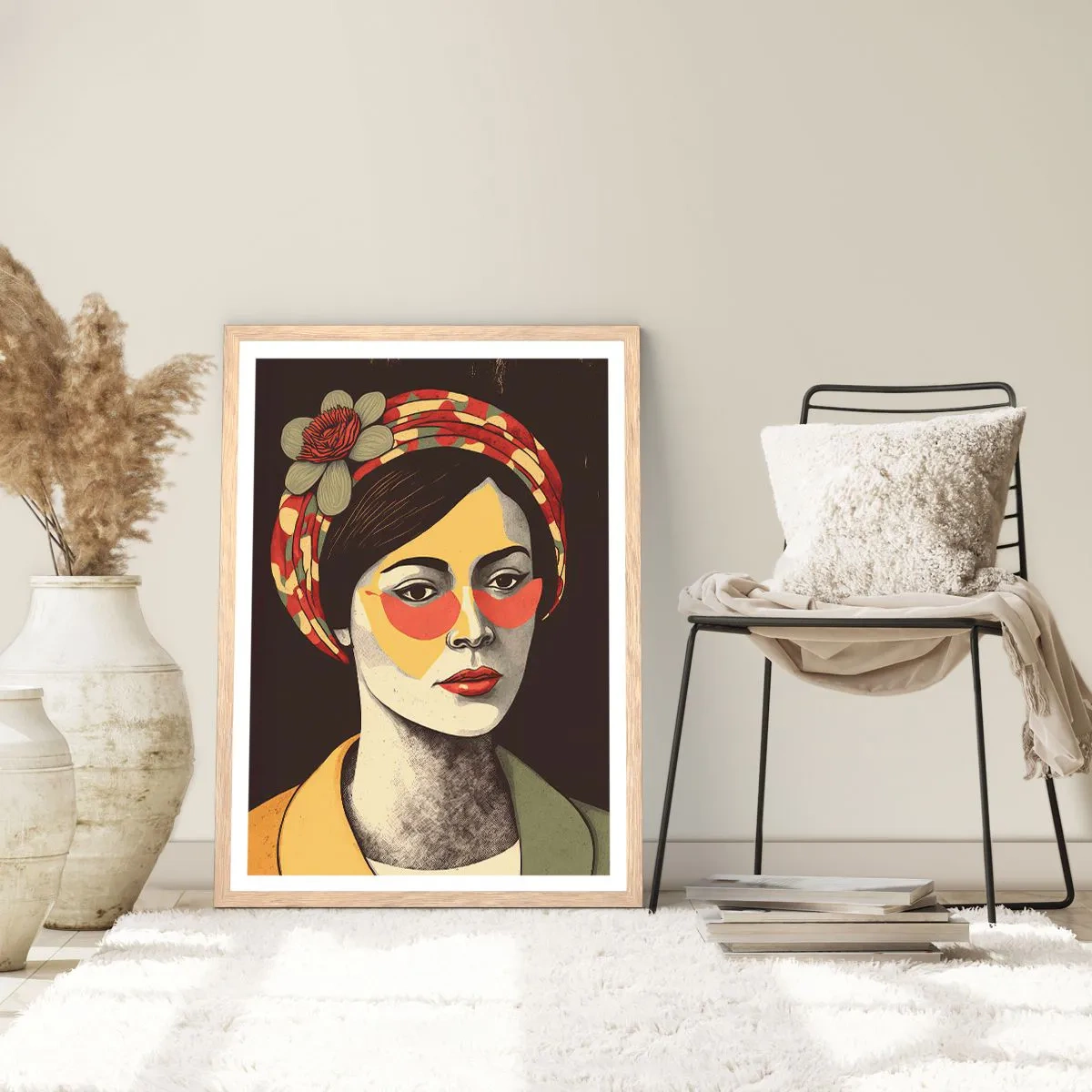 Affiche dans un chêne clair - Poster - Dame Corail - 70x100 cm