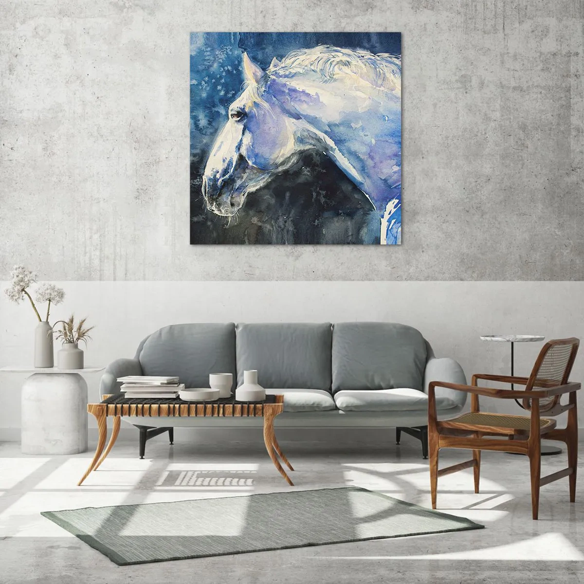 Impression sur verre - Image sur verre - Portrait dans une lueur azur - 30x30 cm