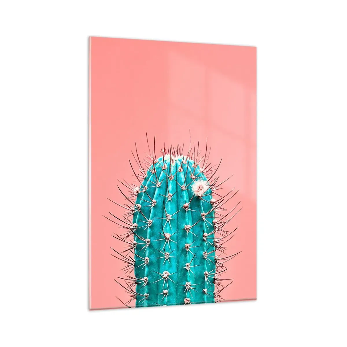 Impression sur verre - Image sur verre - Une interprétation artistique d'un cactus sur fond rose - 80x120cm - Juste regarde - Décoration murale moderne pour le salon et la chambre ARTTOR