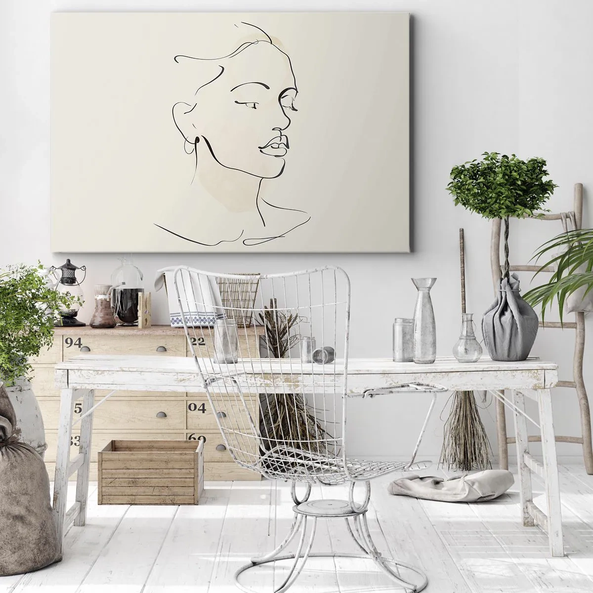 Impression sur toile - Image sur toile - Un croquis délicat du visage d'une femme sur un fond clair - 100x70cm - Une ligne certaine - Décoration murale moderne pour le salon et la chambre ARTTOR