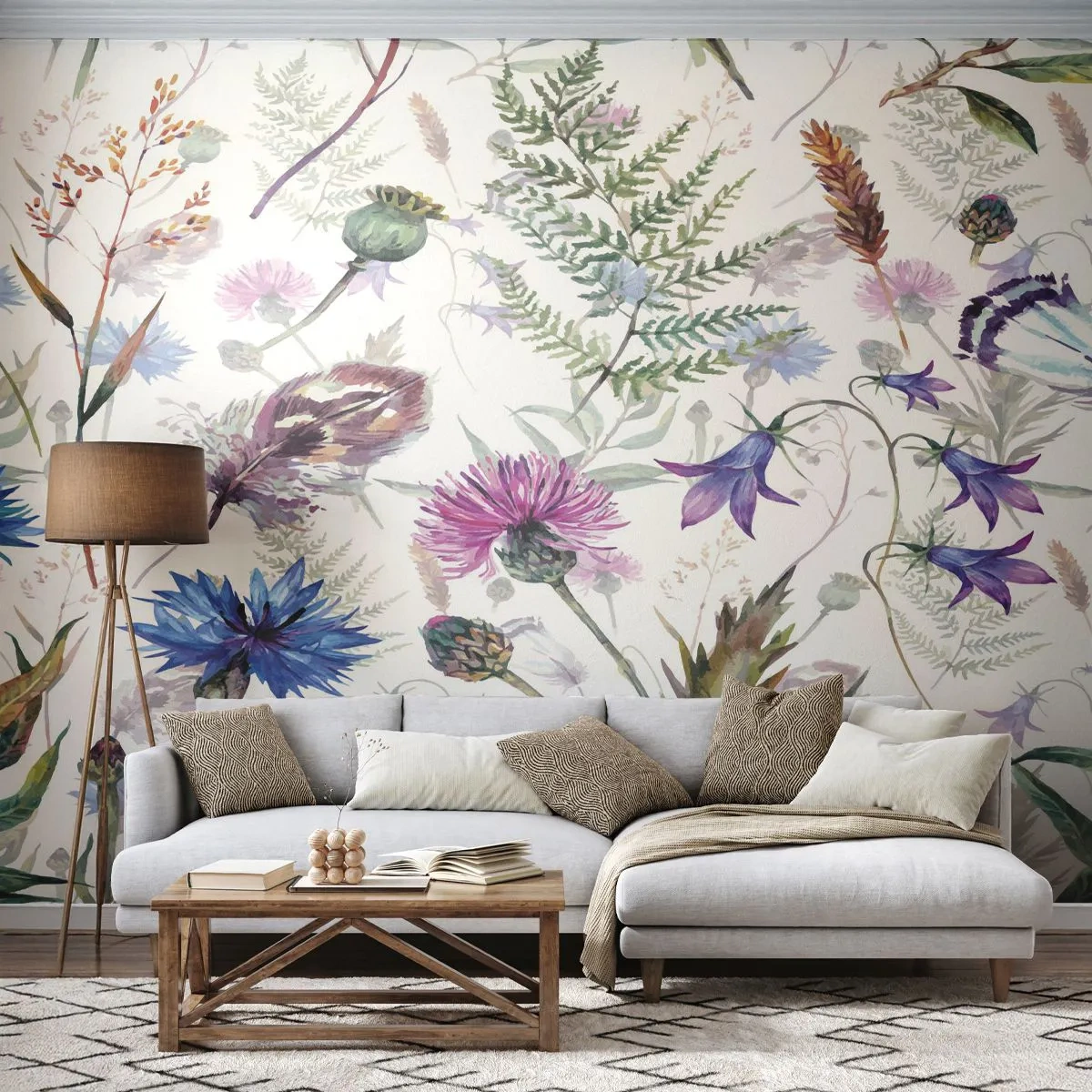 Papier Peint Autocollant Deluxe Sticker - Herbier polonais - Fleurs des champs, Jardin, Nature - 200x140 cm