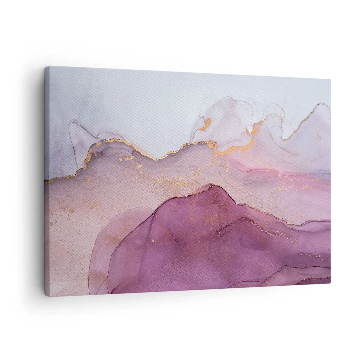 Impression sur toile - Image sur toile - Une composition abstraite dans des tons de violet et d'or. - 70x50cm - Vagues lilas et violettes - Décoration murale moderne pour le salon et la chambre ARTTOR