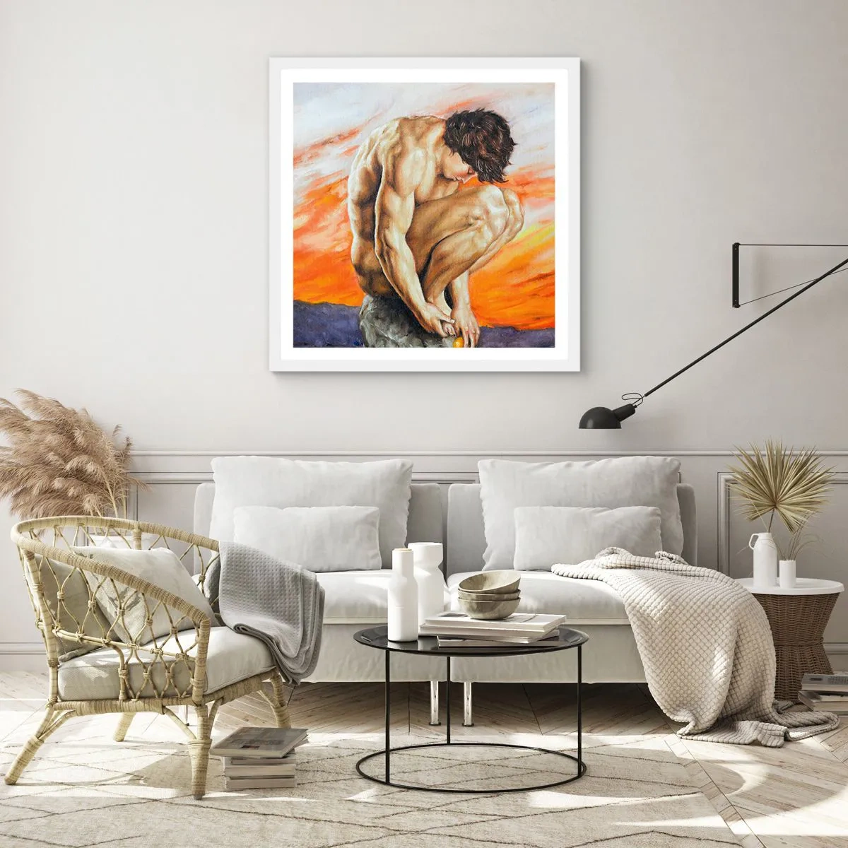 Affiche dans un cadre blanc - Poster - Plongé dans ses pensées - 40x40 cm