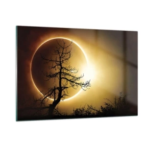Impression sur verre - Image sur verre - Éclipse solaire derrière l'arbre - 120x80cm - Éclipse totale - Décoration murale moderne pour le salon et la chambre ARTTOR