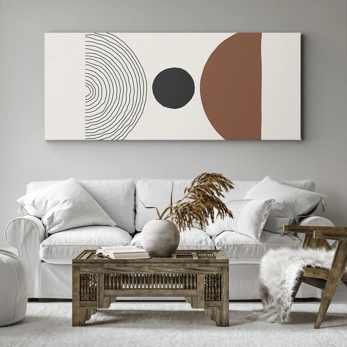 Impression sur toile - Image sur toile - Figures géométriques abstraites aux couleurs chaudes - 140x50cm - Au centre de l'attention - Décoration murale moderne pour le salon et la chambre ARTTOR