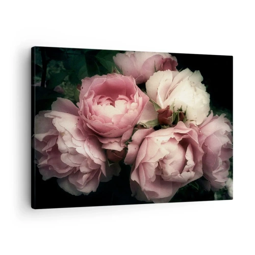 Impression sur toile - Image sur toile - Un bouquet de roses aux tons délicats de rose et de blanc - 70x50cm - Le charme de la belle époque - Décoration murale moderne pour le salon et la chambre ARTTOR