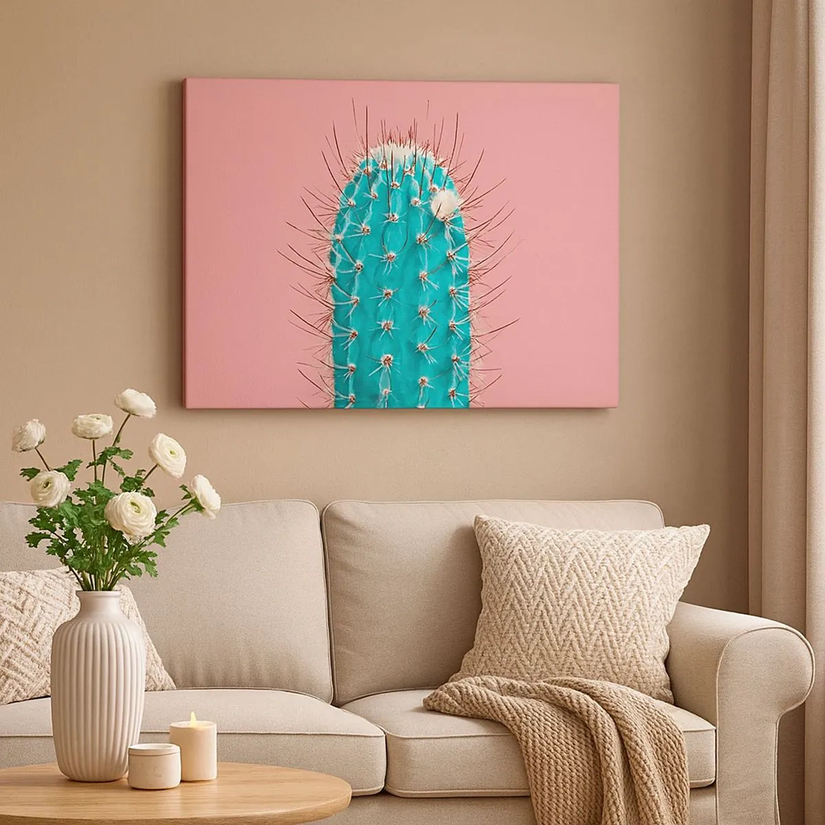 Impression sur toile - Image sur toile - Une interprétation artistique d'un cactus sur fond rose - 70x50cm - Juste regarde - Décoration murale moderne pour le salon et la chambre ARTTOR