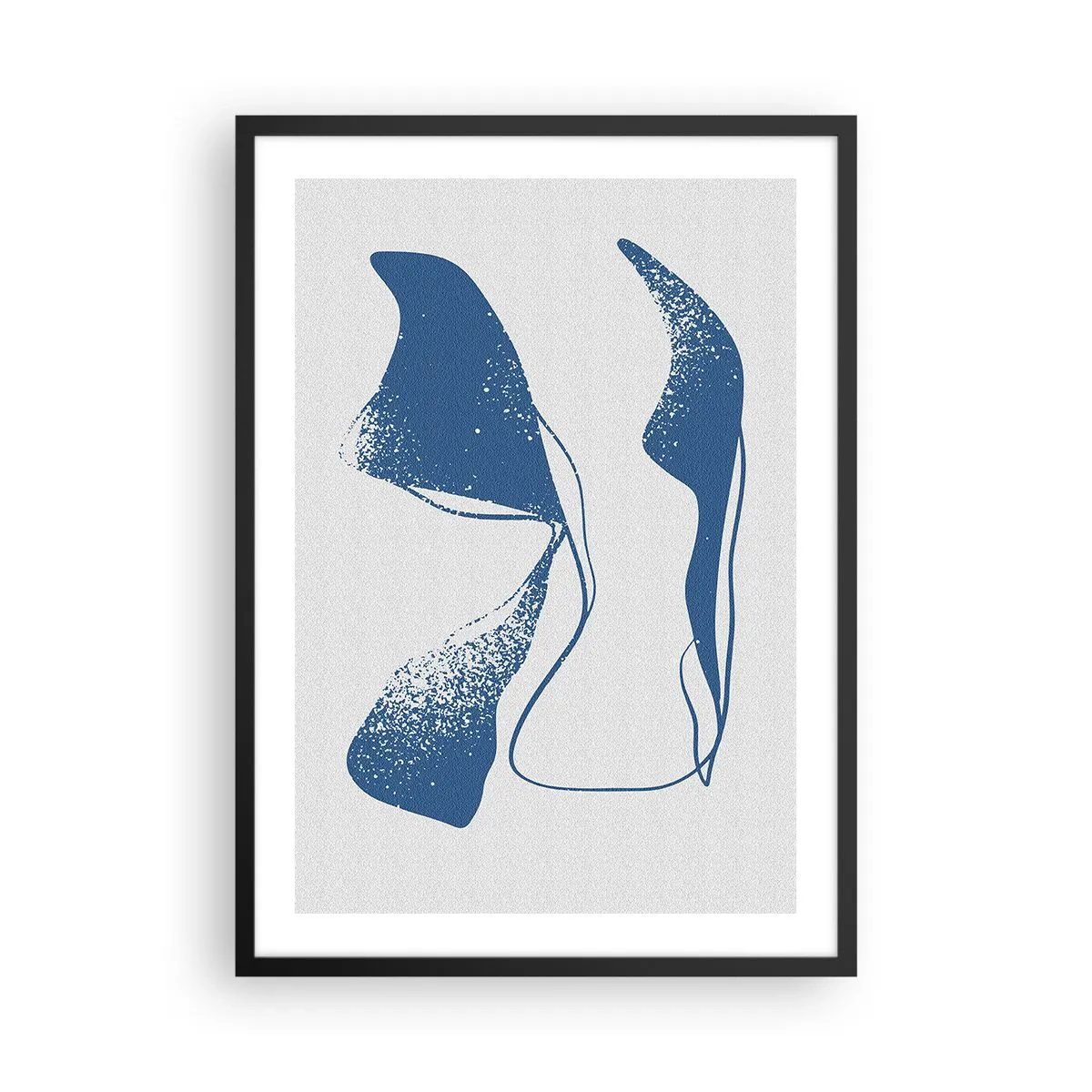 Affiche dans un cadre noir - Poster - Formes abstraites dans des tons de bleu sur fond clair - 50x70cm - Abstraction ailée - Décoration murale moderne pour le salon et la chambre ARTTOR