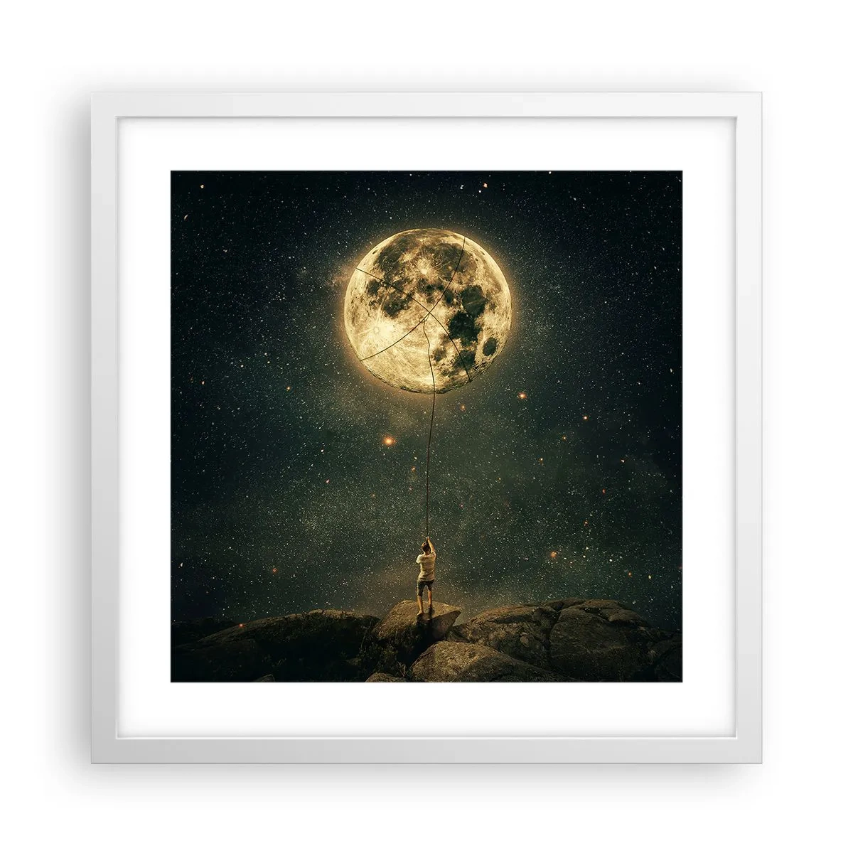 Affiche dans un cadre blanc - Poster - Celui qui a volé la lune - 40x40 cm