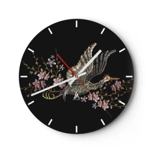 Horloge murale - Pendule murale - Oiseau brodé exotique - 40x40 cm